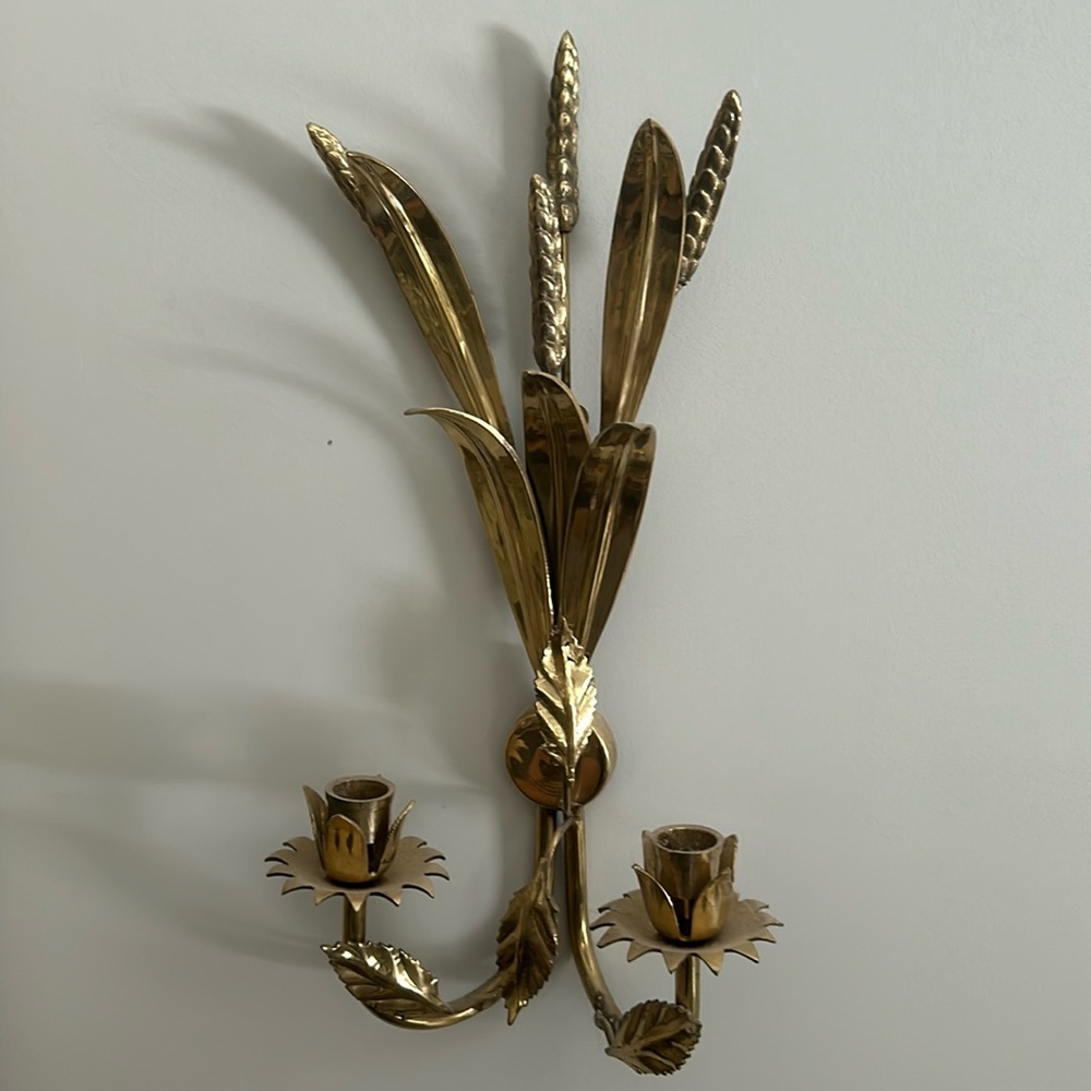 Vintage Brass Candle Sconces - Hollywood Regency/Icon Wheat Design